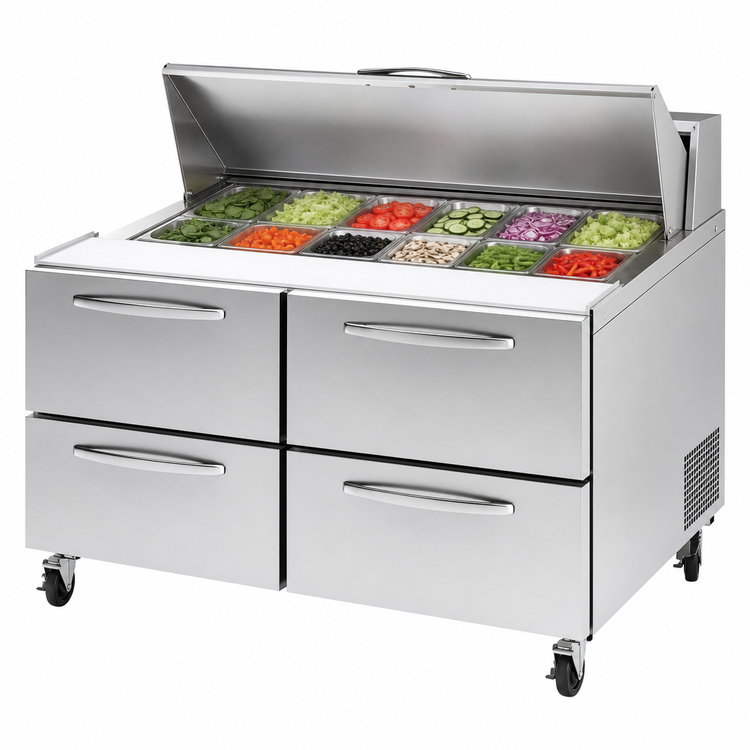 Product image #4 for Turbo Air PRO 48-1/4 Inch Two-Section Sandwich/Salad Prep Table with 4 Drawers and 12-Pan Top