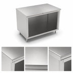 Thumbnail image #4 for John Boos 4CO6-3684 84"W x 36"D Stainless Steel Open-Front Cabinet Base Work Table, 16-Gauge Flat Top, Stallion Safety Edge