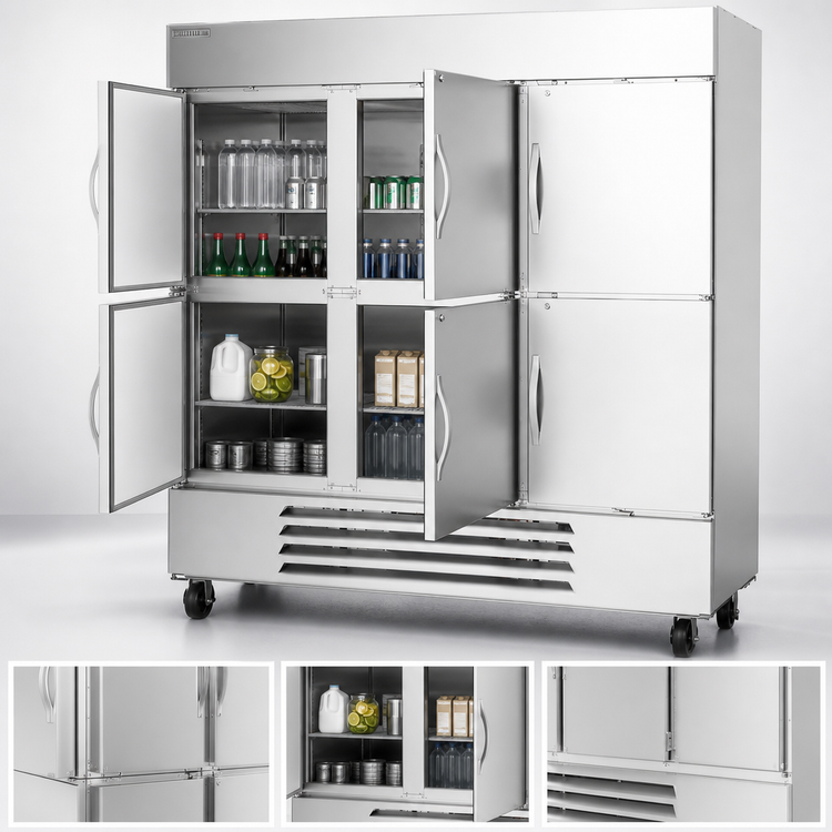 Product image #5 for Beverage-Air Horizon Series Three-Section Reach-In Refrigerator, 70.19 Cu. Ft., Half Solid Doors, Bottom-Mount Self-Contained