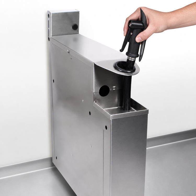 Product image #4 for CHOICE Extra Deep Stainless Steel Underbar Soda Gun Holder, 4 Inch Wide x 24 Inch Deep x 22 Inch High