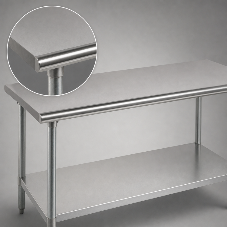 Product image #4 for Advance Tabco 144-Inch x 24-Inch 16-Gauge 430 Stainless Steel Flat Top Work Table with Adjustable Undershelf and Galvanized Base