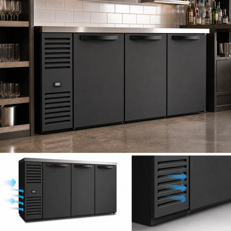 Product image #4 for True 84-Inch Three-Section Refrigerated Back Bar Cooler with Left-Side Self-Contained Refrigeration