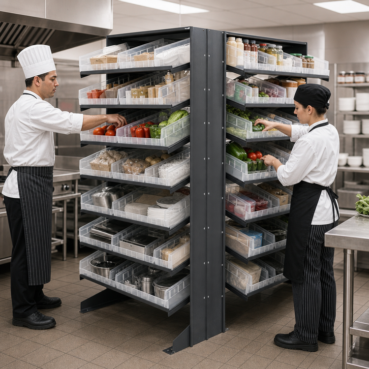 Product image #4 for Quantum Sloped Double-Sided Pick Rack with 48 Clear Bins, 36 x 36 x 60 Inches, 800 lb. Capacity