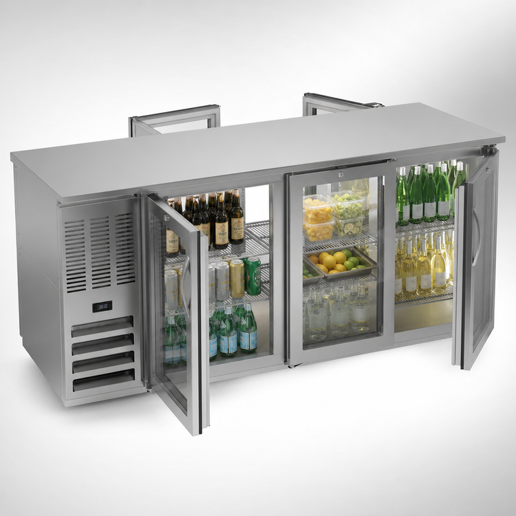 Product image #4 for Beverage-Air 72-Inch Three-Section Pass-Thru Open Food-Rated Back Bar Refrigerator with Glass Doors