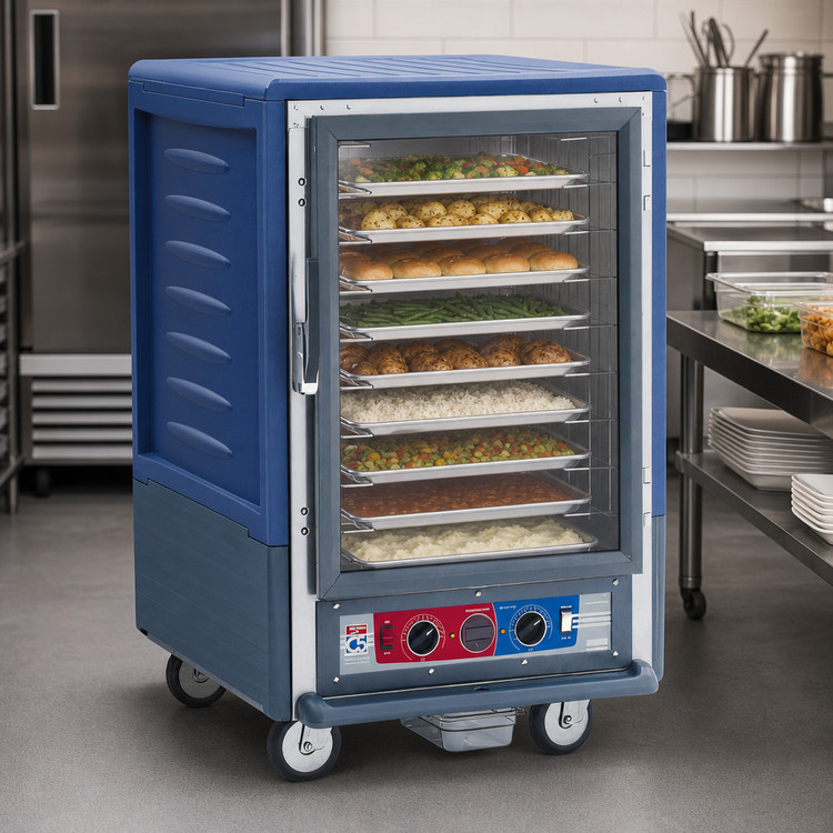 Product image #4 for Metro C5 3 Series Mobile Half-Height Heated Holding & Proofing Cabinet with Blue Insulation Armour, Clear Polycarbonate Door, Lip Load Slides, 17-Pan Capacity