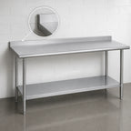 Thumbnail image #4 for Duke Manufacturing 314-24108-2R 108-Inch Stainless Steel Cocktail Station Work Table, 14-Gauge 300-Series Top, Riser, Galvanized Undershelf