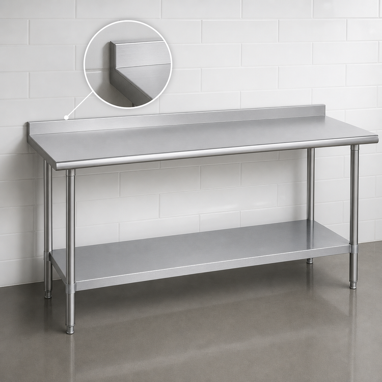 Product image #4 for Duke 108-Inch x 24-Inch Supreme Series Stainless Steel Work Table with 1-1/8-Inch Riser and Galvanized Undershelf