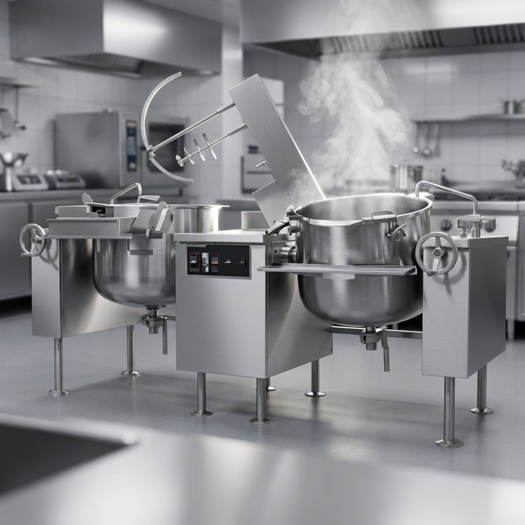 Product image #3 for Crown DLTM-100-2 Twin 100-Gallon Direct Steam Tilting Mixer Kettle