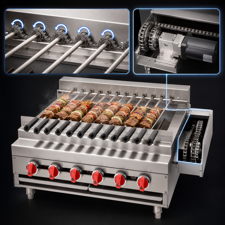 Product image #4 for American Range ARKB-24-R Countertop Gas Rotisserie Kebob Broiler, 24 Inch, 8 Skewers