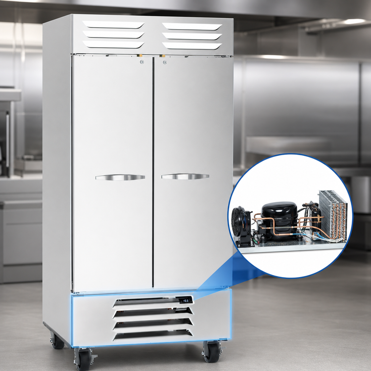 Product image #5 for Beverage-Air Vista® Series Two-Section Reach-In Freezer, 35.08 Cu. Ft., Bottom-Mounted Self-Contained, Solid Hinged Doors