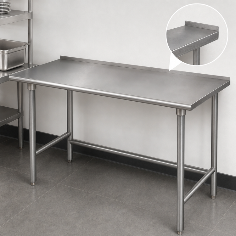 Product image #4 for Advance Tabco Premium Series Stainless Steel Open Base Work Table, 84 x 36 Inches, 1-1/2 Inch Rear Splash