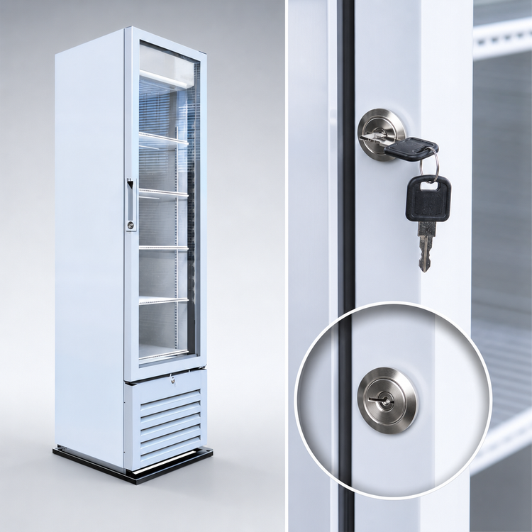 Product image #4 for Beverage Air Marketeer 1-Section Hinged Glass Door Refrigerated Merchandiser, 7.69 Cu. Ft., White, Bottom-Mounted, Self-Contained