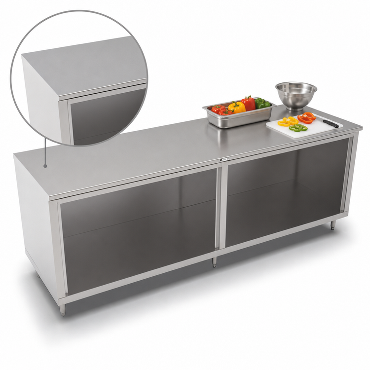 Product image #4 for John Boos 96-Inch x 30-Inch Stainless Steel Work Table with Open Front Cabinet Base and Flat Top