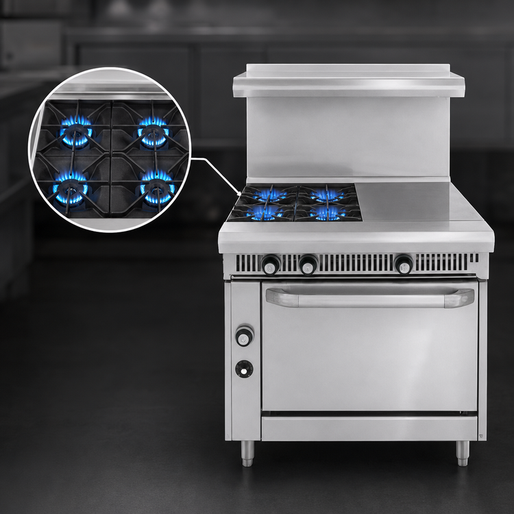 Product image #4 for Imperial Spec Series Heavy Duty 36-Inch Modular Gas Range with 4 Open Burners and 12-Inch Hot Top