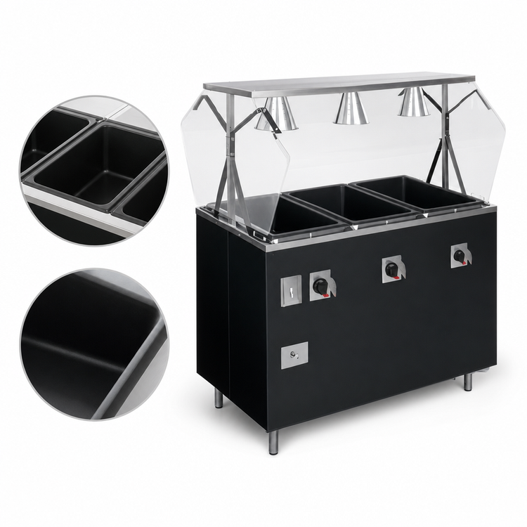 Product image #4 for Vollrath 2-Series Affordable Portable Deluxe 3-Well Mobile Hot Food Station with Breath Guard