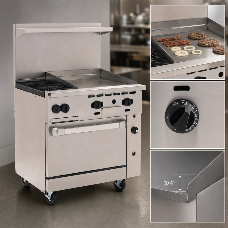 Product image #4 for Vulcan Endurance 36-Inch Gas Restaurant Range with 2 Open Burners, 24-Inch Griddle and Standard Oven