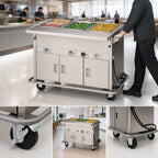 Thumbnail image #4 for Dinex DXPDME3PTSB Mobile Electric Hot Food Counter, 3 Sealed Wells, Unheated Cabinet Base, Stainless Steel