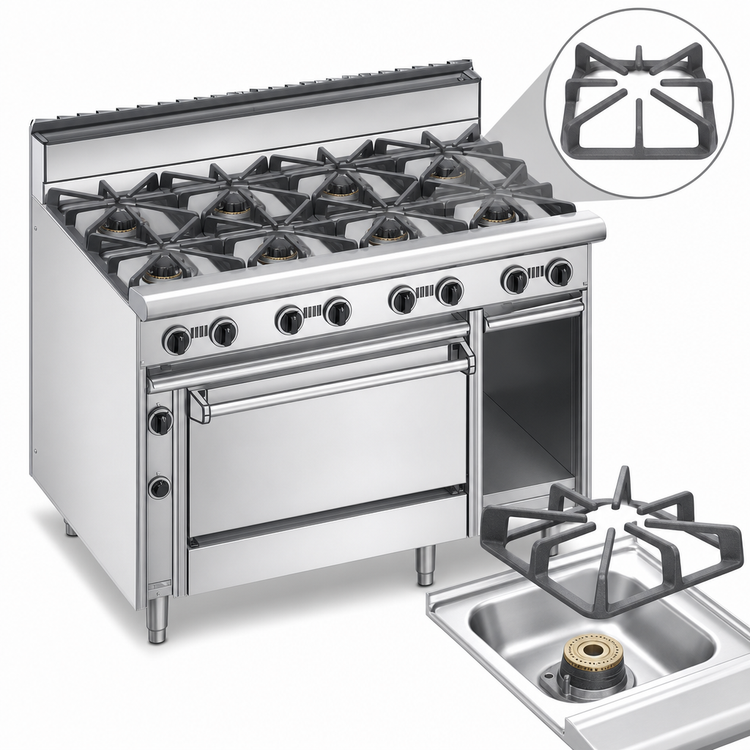 Product image #4 for Jade Bistro 48-Inch Shallow-Depth Heavy-Duty Gas Range with 8 Open Burners and Cabinet Base