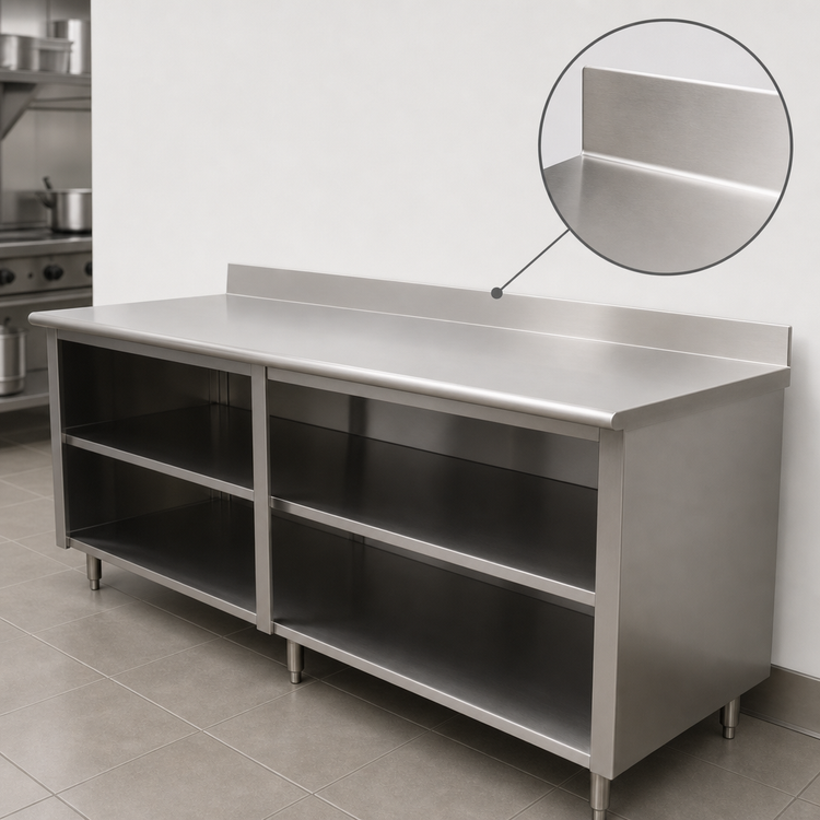 Product image #4 for Advance Tabco Special Value Series 96 Inch x 24 Inch Stainless Steel Open Base Work Table with 5 Inch Backsplash and Mid Shelf