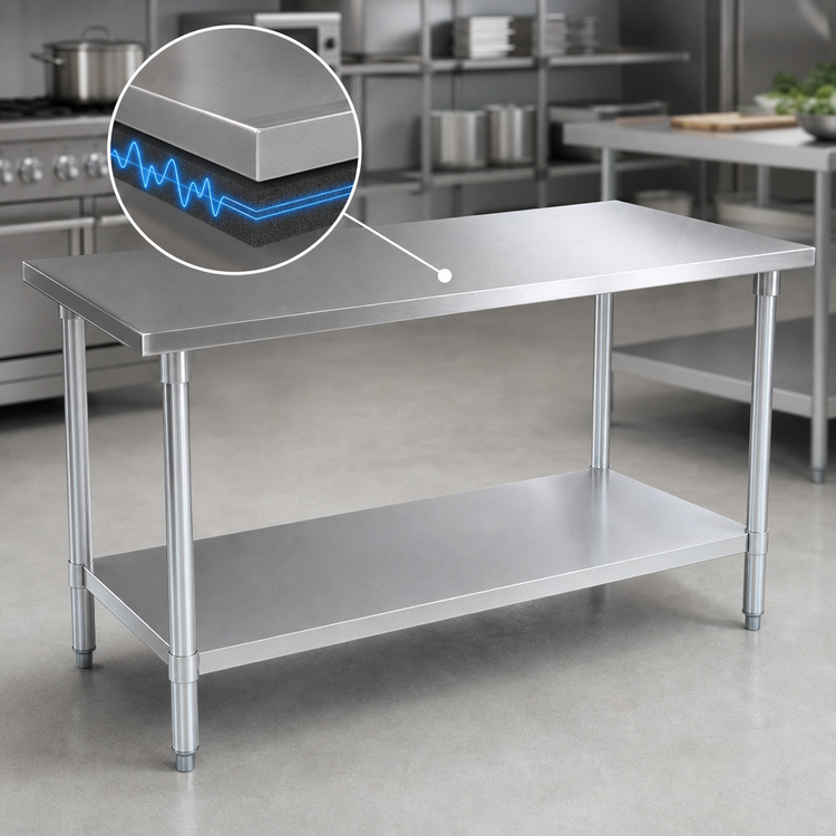 Product image #4 for John Boos Stallion 108"W x 36"D Stainless Steel Top Work Table with Galvanized Base and Adjustable Undershelf