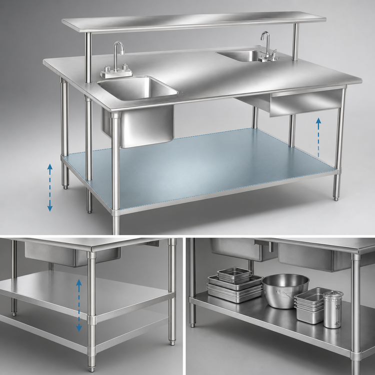 Product image #4 for Advance Tabco 144-Inch x 48-Inch 304 Stainless Steel Flat Top Work Table with Galvanized Undershelf