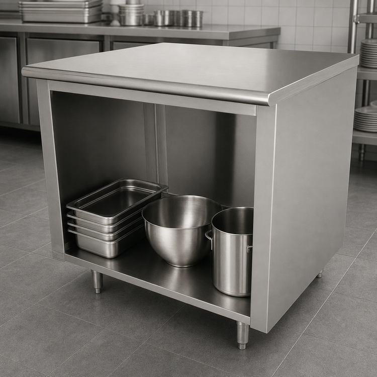 Product image #4 for Advance Tabco 120-Inch x 24-Inch Stainless Steel Work Table with Open Front Cabinet Base