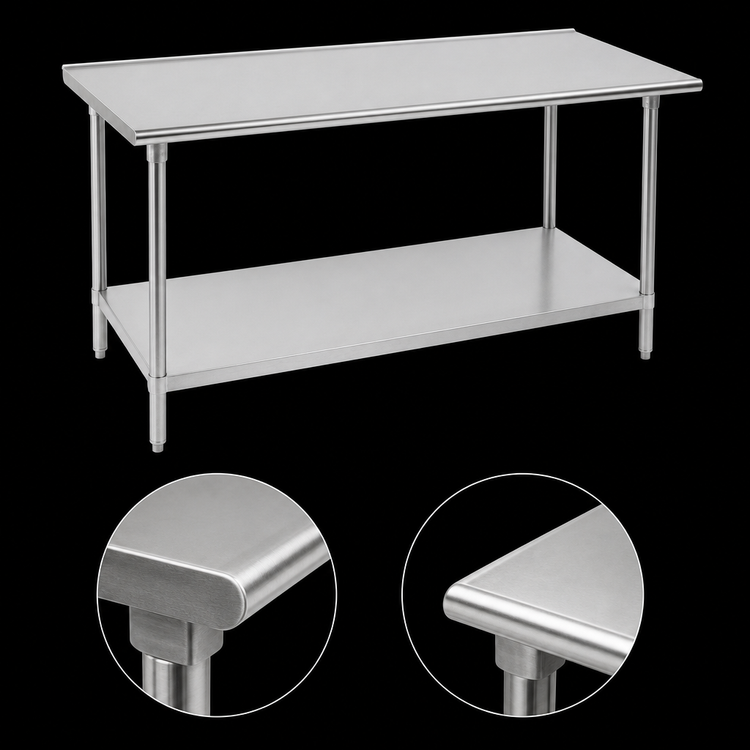 Product image #4 for Advance Tabco 144-Inch x 24-Inch Flat Top Work Table with 304 Stainless Steel Top, Galvanized Legs, and Adjustable Undershelf