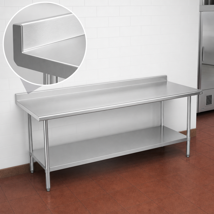 Product image #4 for Duke 108-Inch x 36-Inch Stainless Steel Work Table with 1-1/8-Inch Straight Riser and Galvanized Undershelf