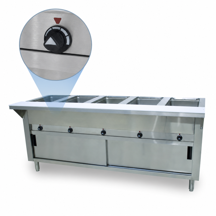 Product image #4 for Advance Tabco Triumph Supreme Electric 5-Well Open Well Hot Food Table with Stainless Steel Base and Cutting Board