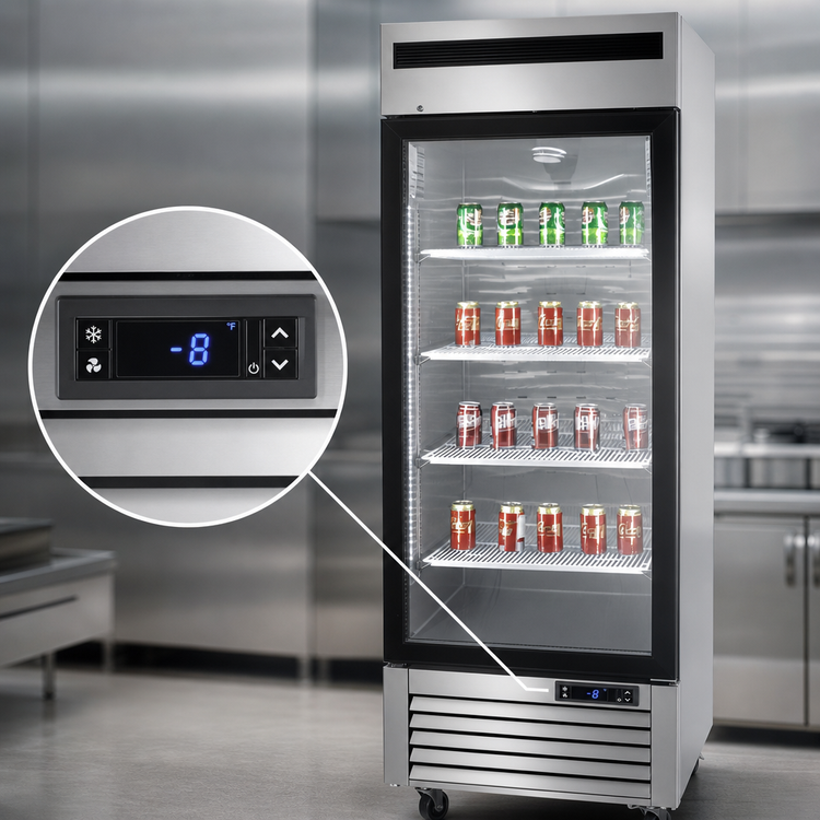 Product image #5 for Atosa 1-Section Glass Door Reach-In Freezer Merchandiser, 19.1 Cu. Ft., Bottom-Mount Self-Contained, Stainless Steel