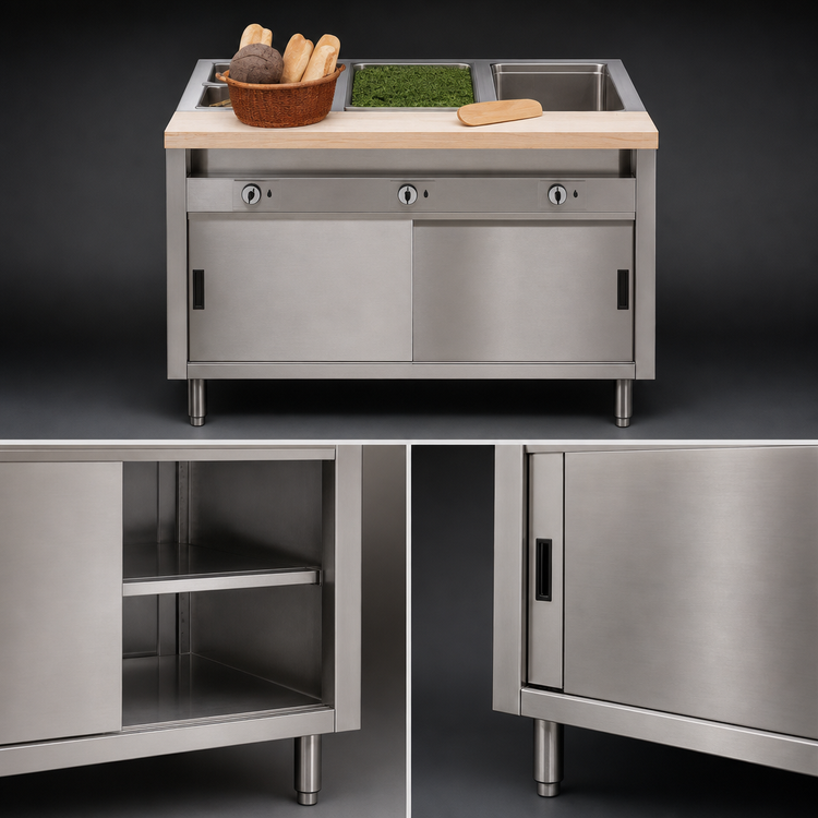 Product image #4 for Dinex ServeXpress 6-Well Electric Stationary Hot Food Table with Enclosed Base, 86 Inches