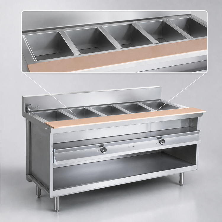 Product image #4 for La Rosa Electric Hot Food Table with Water Bath, 6 Pan Openings, Open Cabinet Base, 86 x 32 Inches