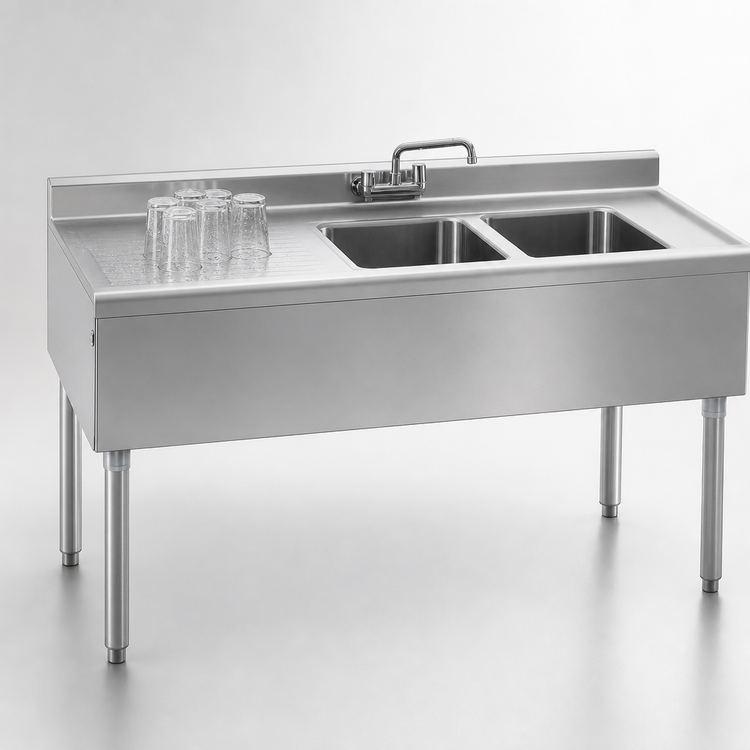 Product image #4 for Eagle Group 2200 Series 48-Inch Two-Compartment Underbar Sink Unit, Left Drainboard, 304 Stainless Steel