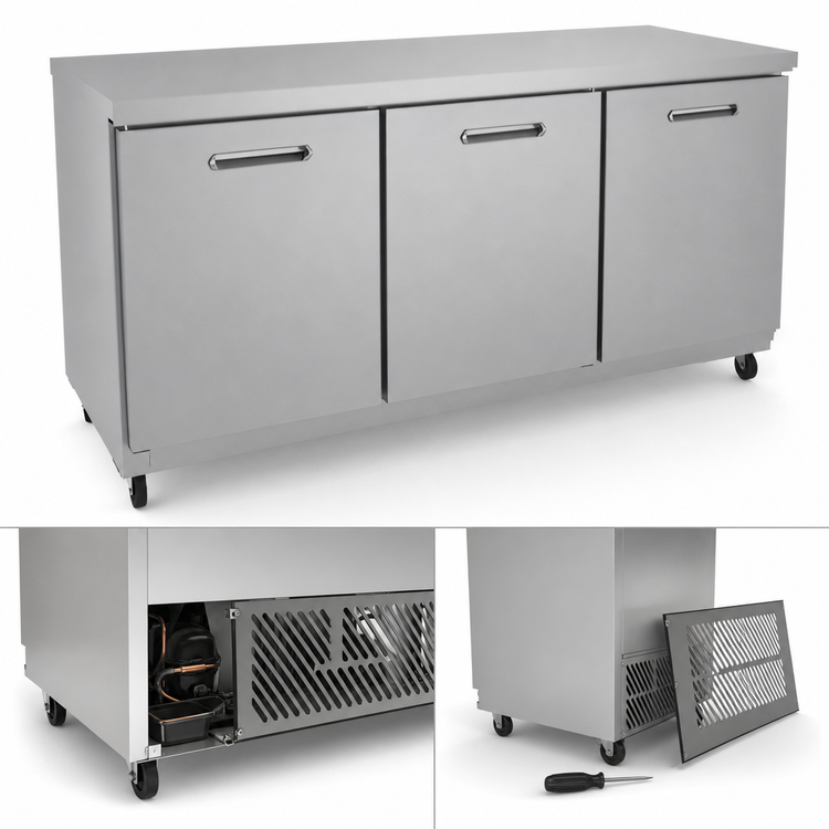 Product image #5 for Kelvinator Commercial 72-Inch Three-Section Undercounter Refrigerator with Solid Hinged Doors