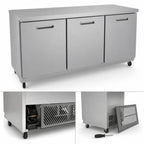 Thumbnail image #4 for Kelvinator Commercial KCHUC72R 72-Inch Three-Section Undercounter Refrigerator, 18 Cu. Ft., Solid Doors, Stainless Steel Worktop