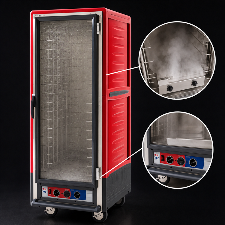 Product image #4 for Metro C5 3 Series Full Height Heated Holding and Proofing Cabinet with Moisture Module, Red Insulation Armour, Clear Polycarbonate Door, and Fixed Wire Slides