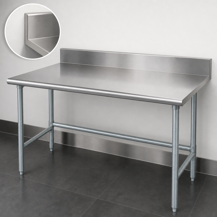 Product image #4 for Advance Tabco 108" x 30" 14 Gauge 304 Stainless Steel Cocktail Station Work Table with 5" Backsplash and Galvanized Open Base