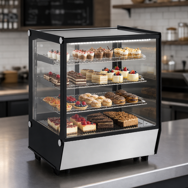 Product image #4 for Omcan 28-Inch Countertop Square Glass Refrigerated Display Case, 5.12 Cu. Ft., Bottom-Mounted Self-Contained