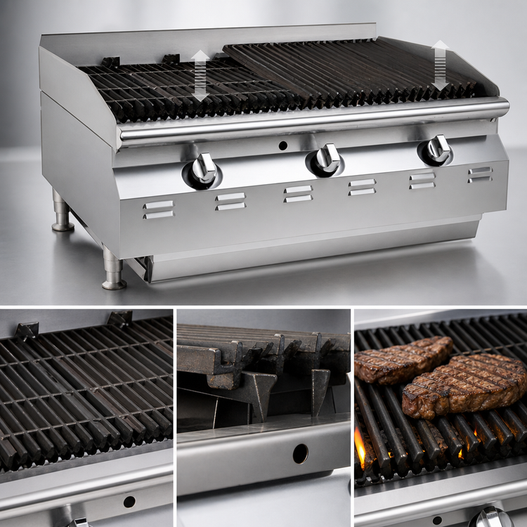 Product image #4 for RedHots Chef Line 36-Inch Natural Gas Countertop Charbroiler with Lava Rocks
