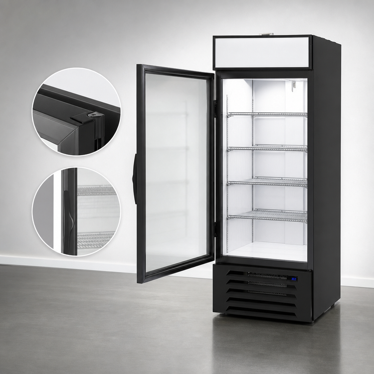 Product image #4 for Beverage-Air MarketMax IQ One-Section Reach-In Glass Door Merchandiser Refrigerator with Electronic Lock, Black, 25.97 Cu. Ft.