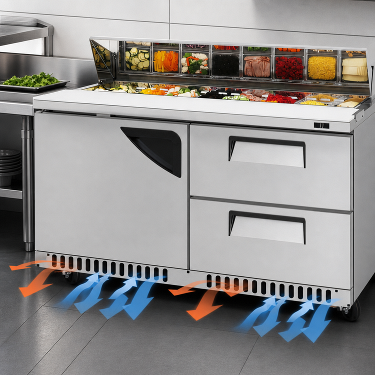 Product image #5 for 60-Inch Two-Section Front-Breathing Sandwich/Salad Prep Table with 16-Pan Top Opening, 1 Door and 2 Drawers