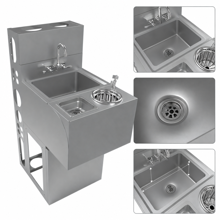 Product image #4 for BK Resources 18-Inch Underbar Speed Station Dump Sink with Glass Rinser and Dipper Well