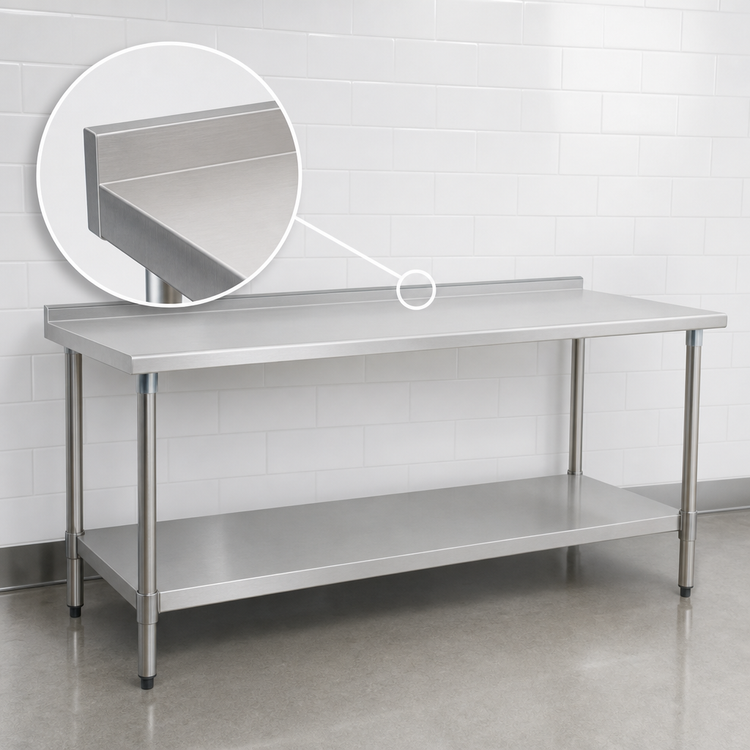 Product image #4 for Spec-Master 84 Inch x 30 Inch 300 Series Stainless Steel Work Table with Undershelf and 1-1/2 Inch Rear Up-Turn