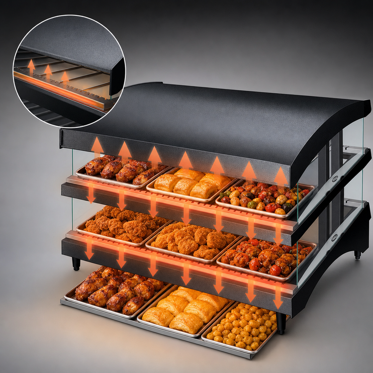 Product image #4 for Hatco Glo-Ray® 33-Inch Triple Shelf Slant Display Heated Glass Merchandiser Warmer
