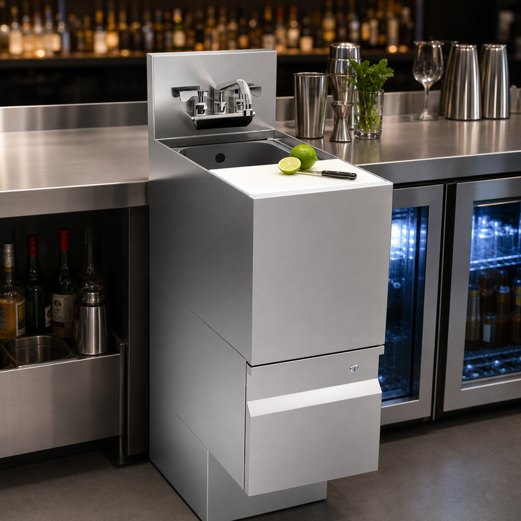 Product image #4 for Krowne Alchemy Series 12-Inch Wide Underbar Speed Station / Dump Sink with Cutting Board