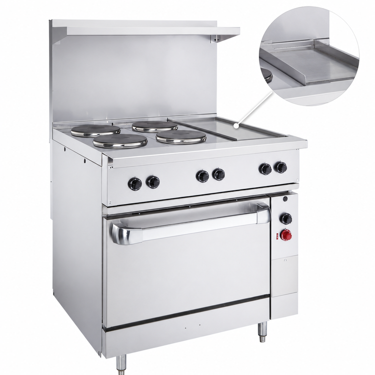 Product image #5 for Vulcan 36-Inch Electric Restaurant Range with 2 Hot Tops, 12-Inch Griddle, and Oversized Oven