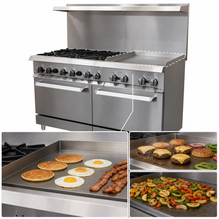 Product image #4 for IKON Cooking 60-Inch Natural Gas Commercial Range with 6 Burners, 24-Inch Griddle, and 2 Static Ovens