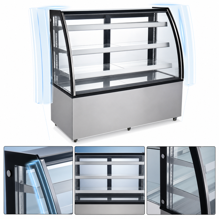 Product image #4 for Omcan 60-Inch Curved Glass Floor Refrigerated Showcase, 18.89 Cu. Ft., See-Thru, 3-Shelf