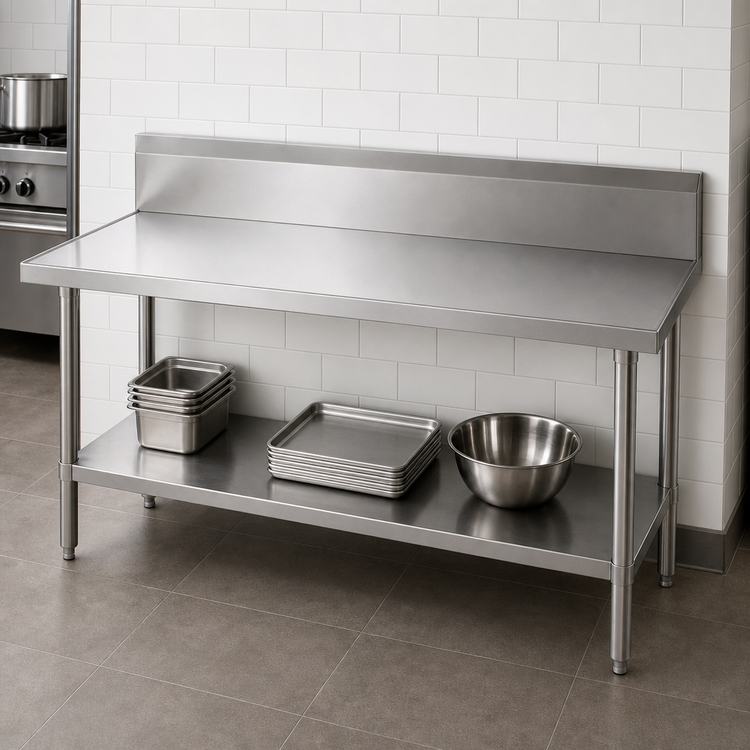 Product image #4 for Advance Tabco 108-Inch x 24-Inch 304 Stainless Steel Work Table with 10-Inch Backsplash and Adjustable Undershelf