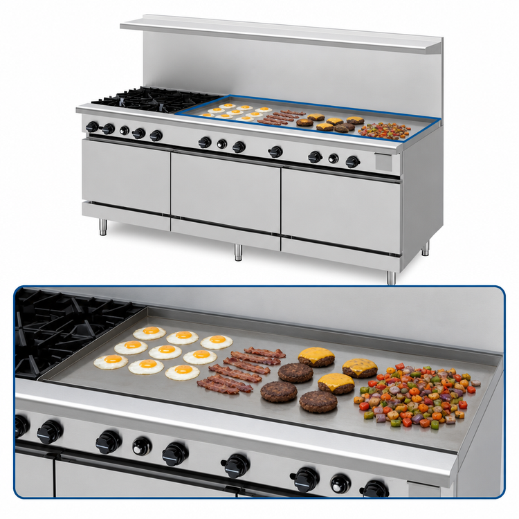 Product image #4 for Turbo Air Radiance 60-Inch Gas Restaurant Range with 48-Inch Griddle and 2 Standard Ovens